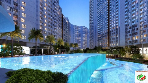 View hồ bơi thác nước 2 tầng River city quận 7